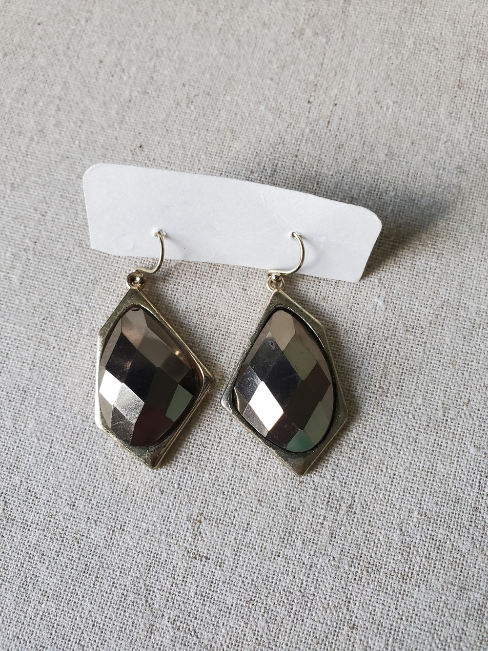 Faceted Taupe Gold-Tone Drop Earrings